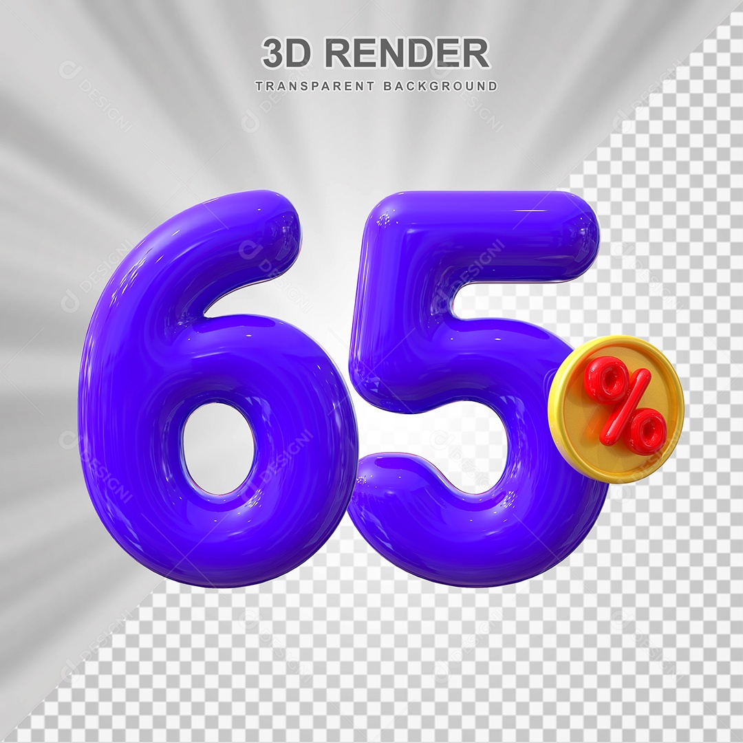 Elemento 3D Número 65% Roxo Para Composição PSD