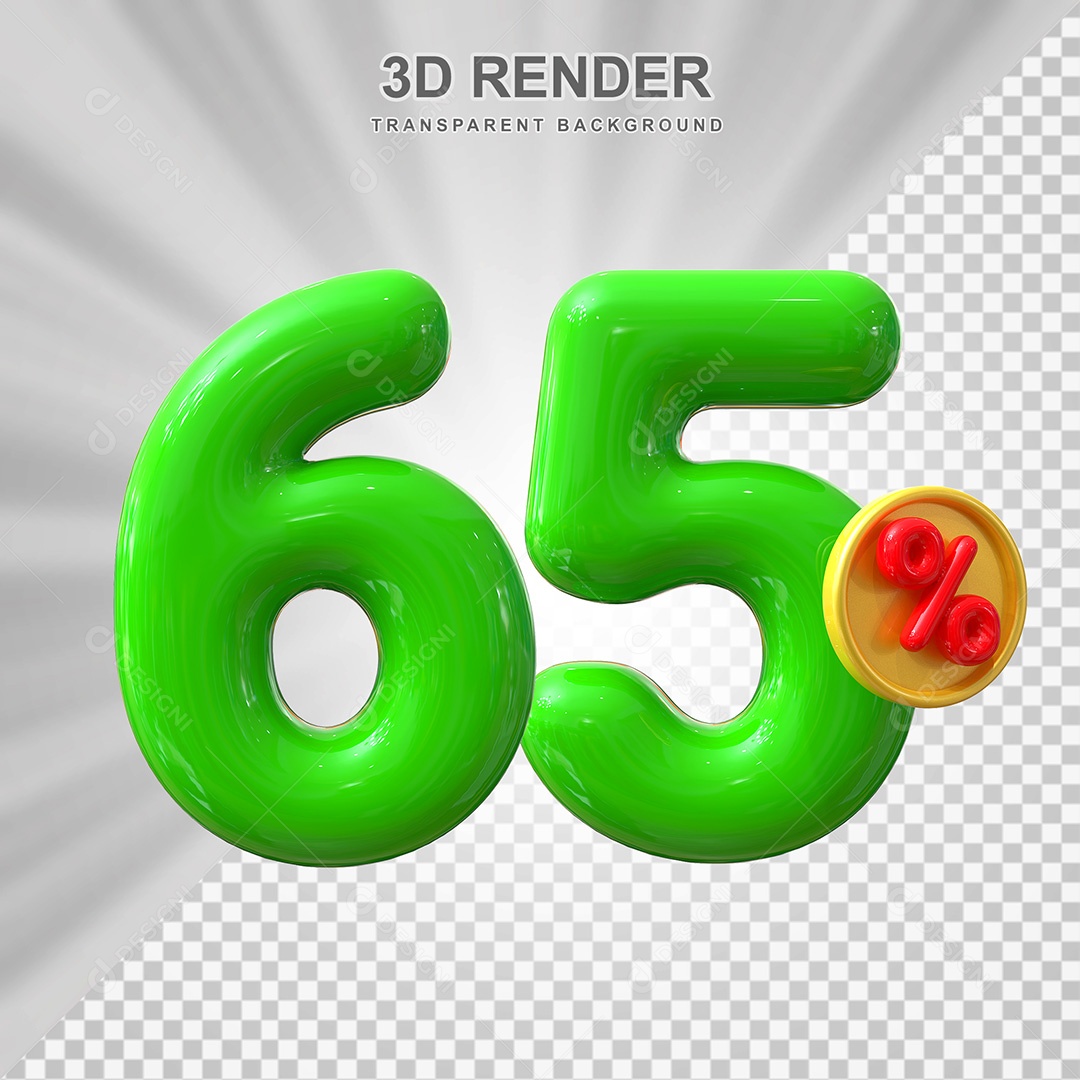 Elemento 3D Número 65% Verde Para Composição PSD