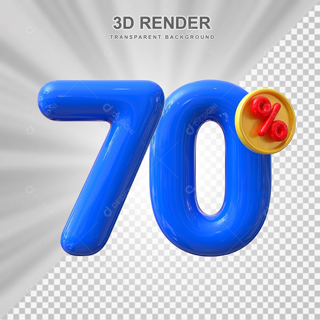 Elemento 3D Número 70% Azul Para Composição PSD