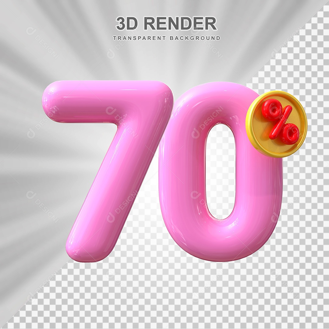 Elemento 3D Número 70% Roso Para Composição PSD