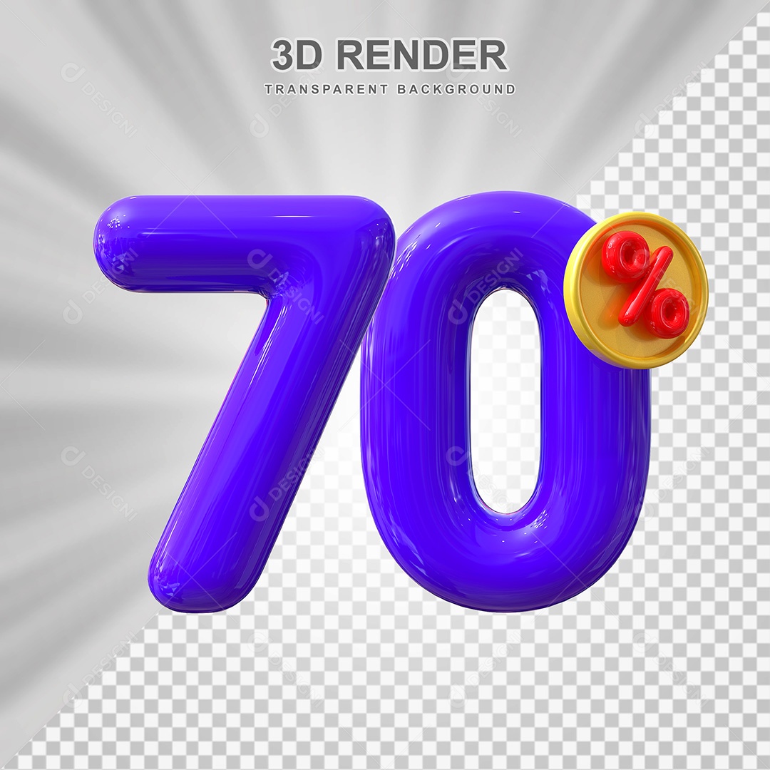 Elemento 3D Número 70% Roxo Para Composição PSD
