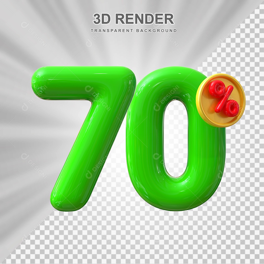 Elemento 3D Número 70% Verde Para Composição PSD