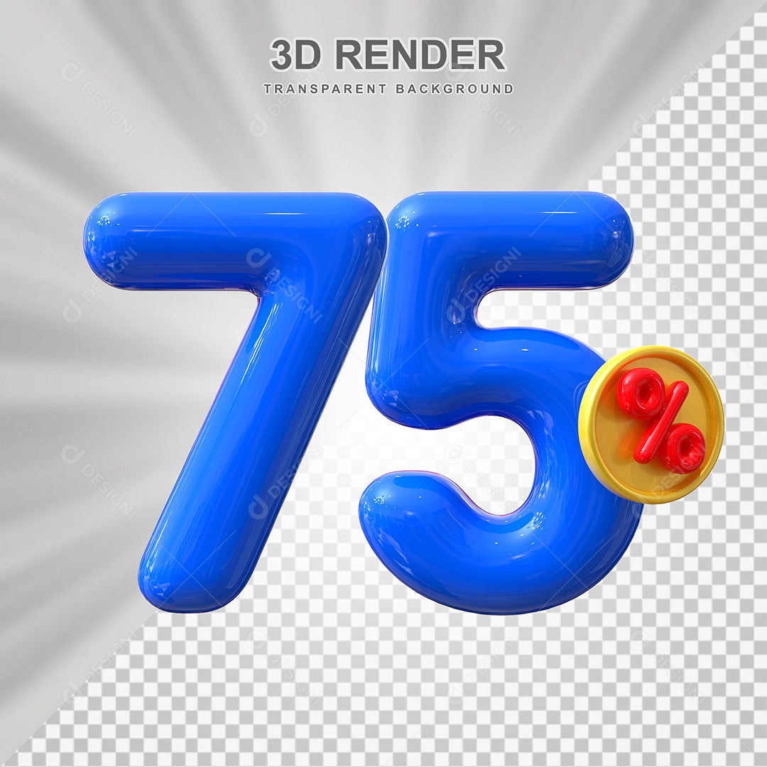 Elemento 3D Número 75% Azul Para Composição PSD