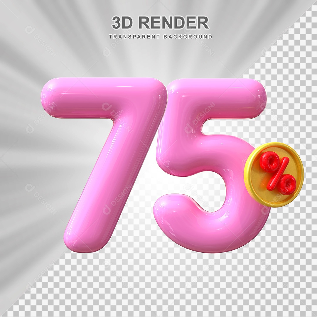 Elemento 3D Número 75% Roso Para Composição PSD