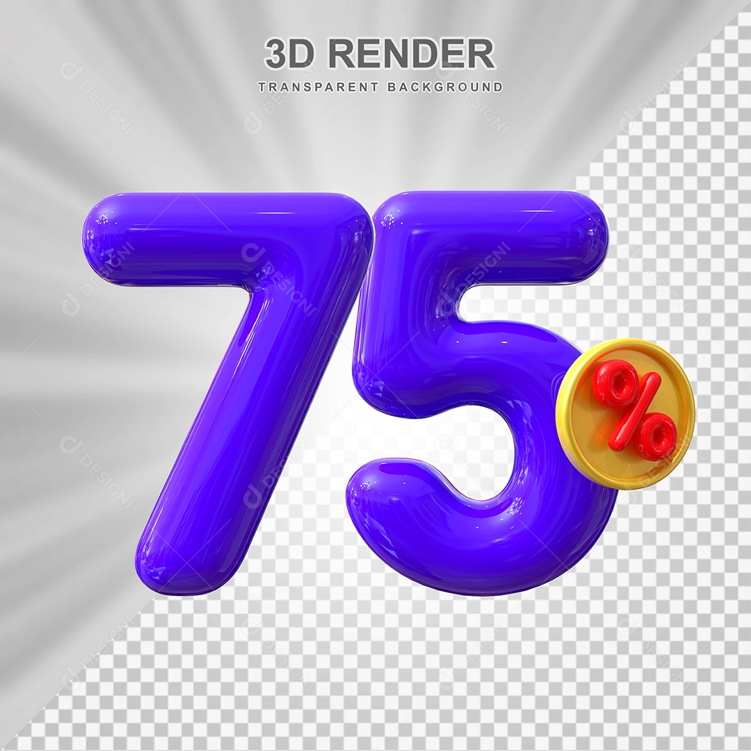 Elemento 3D Número 75% Roxo Para Composição PSD