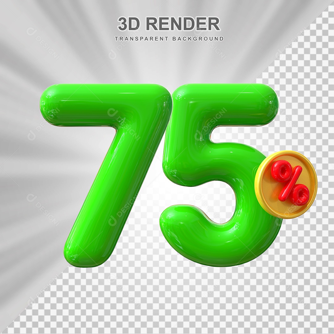 Elemento 3D Número 75% Verde Para Composição PSD
