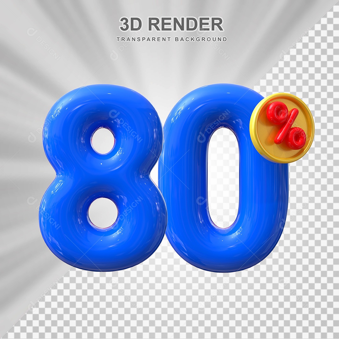 Elemento 3D Número 80% Azul Para Composição PSD