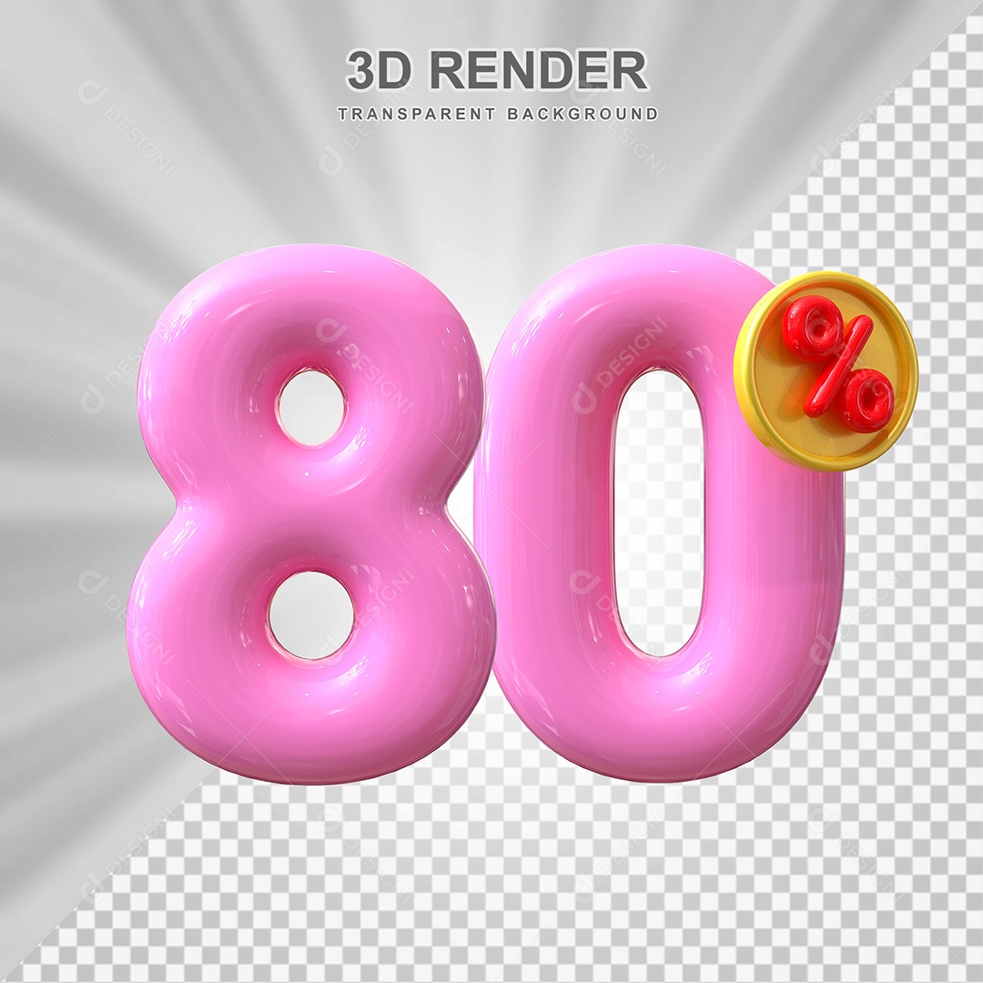 Elemento 3D Número 80% Roso Para Composição PSD