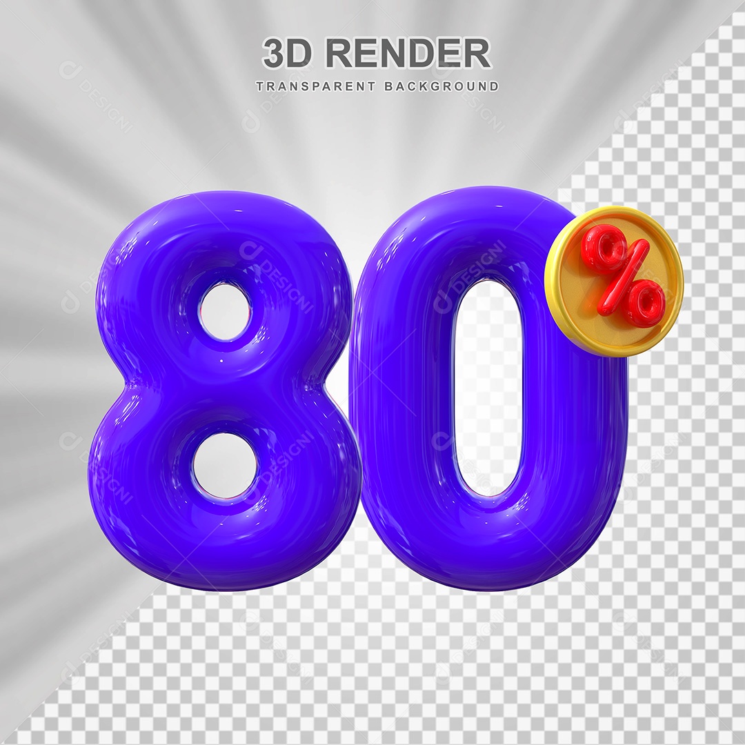 Elemento 3D Número 80% Roxo Para Composição PSD
