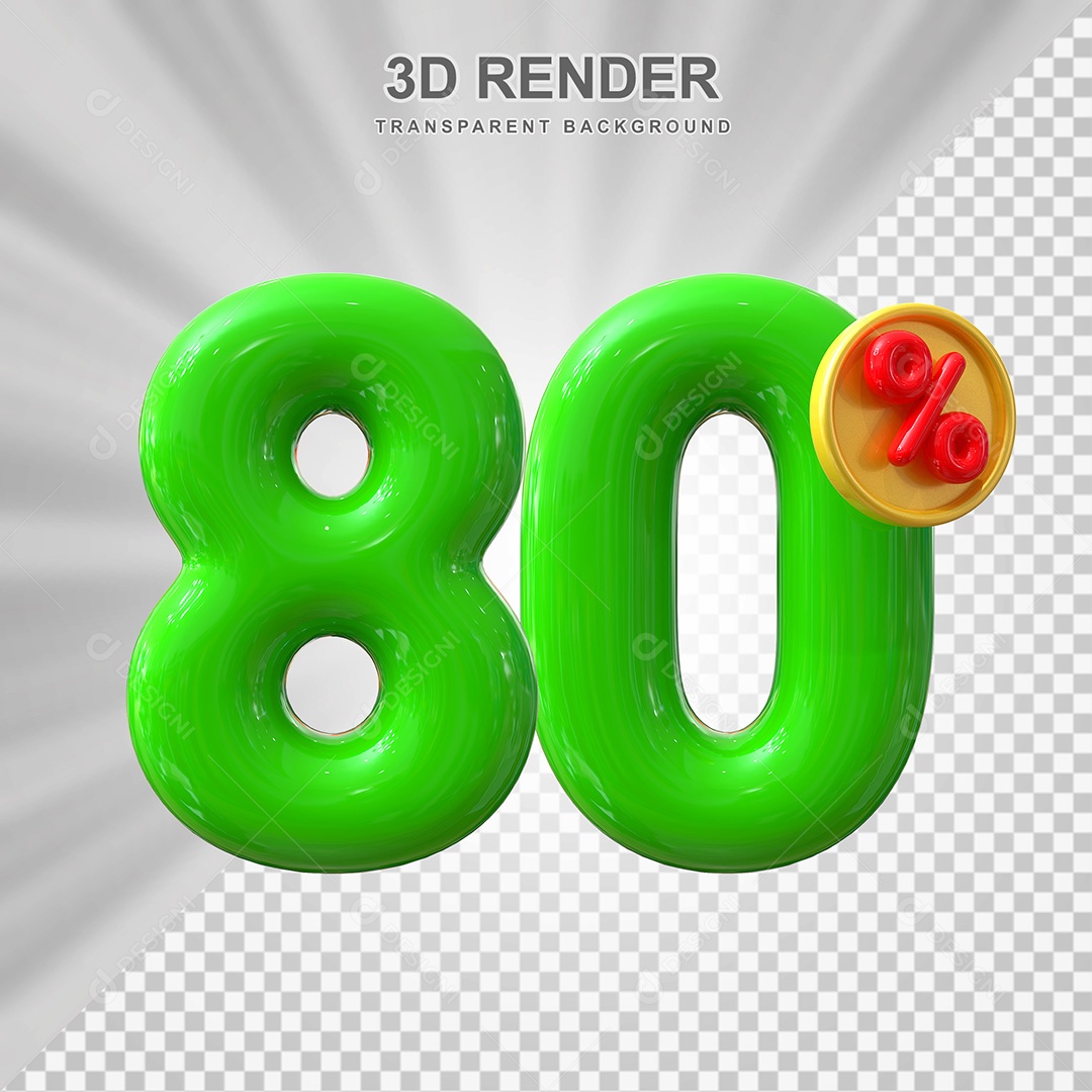 Elemento 3D Número 80% Verde Para Composição PSD