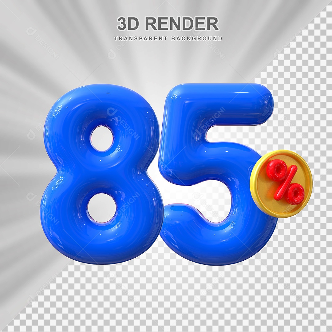 Elemento 3D Número 85% Azul Para Composição PSD