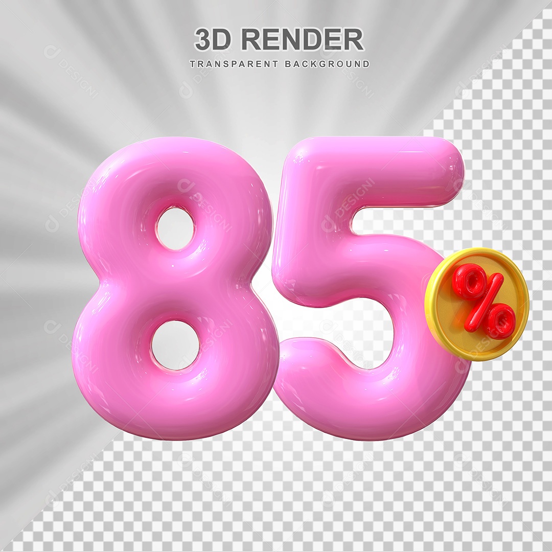 Elemento 3D Número 85% Roso Para Composição PSD