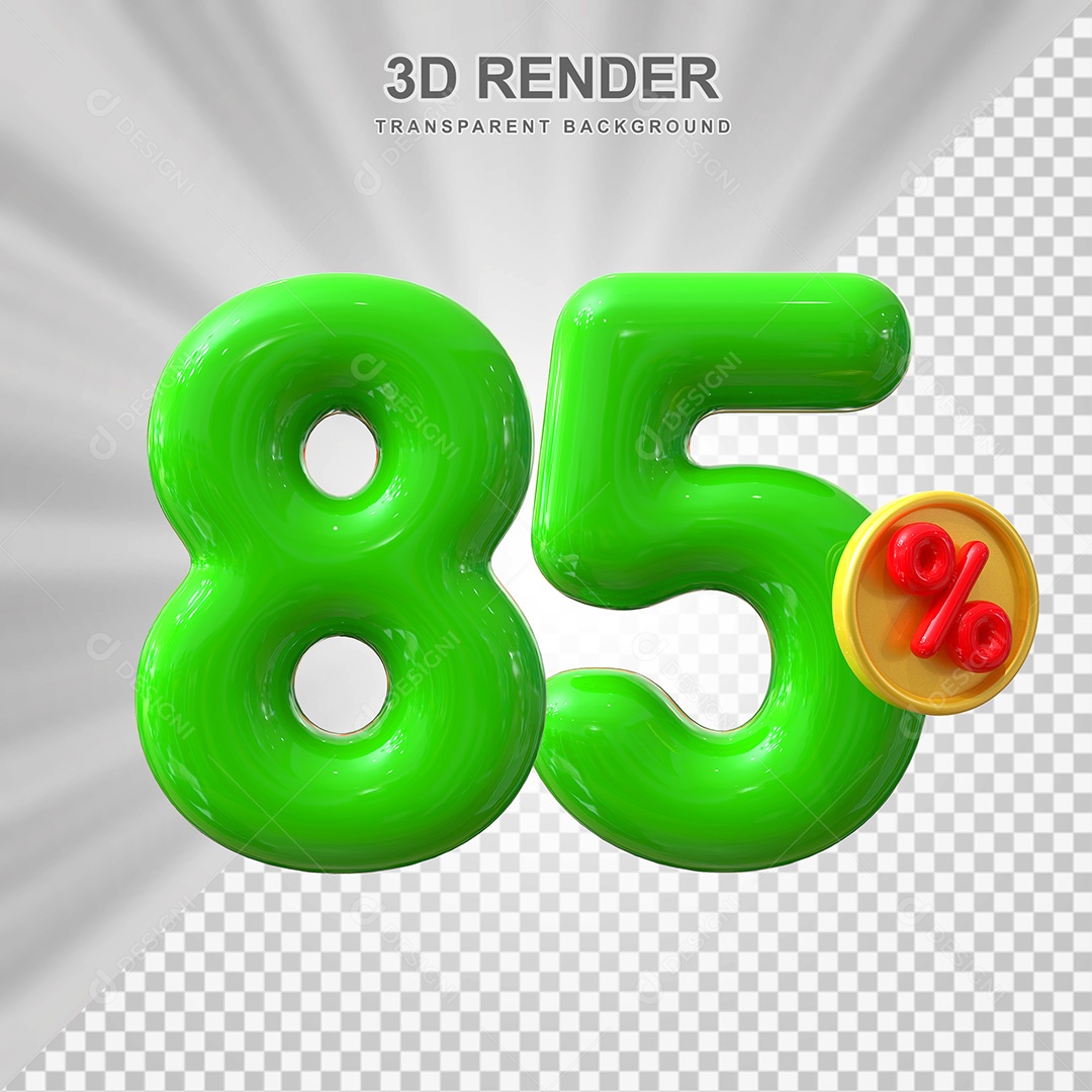 Elemento 3D Número 85% Verde Para Composição PSD