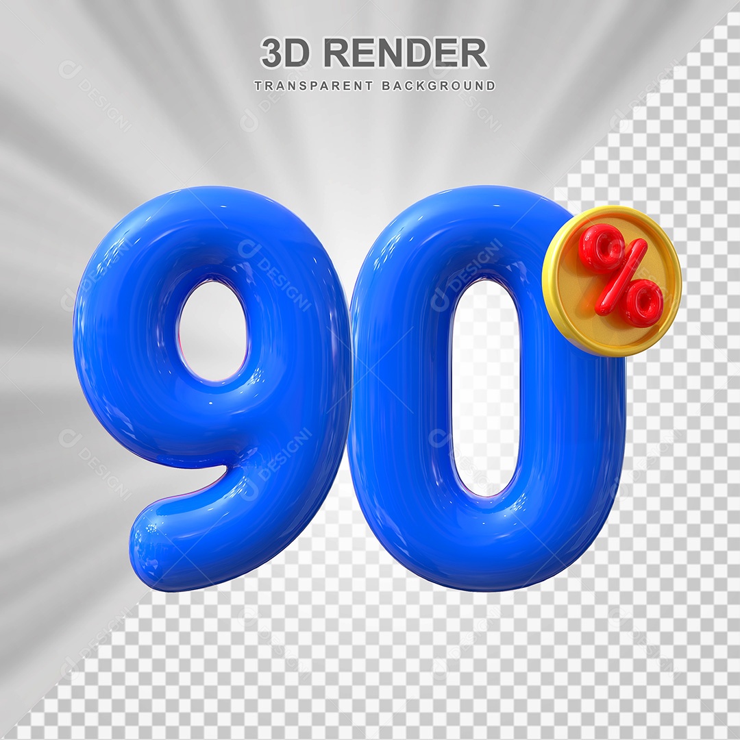Elemento 3D Número 90% Azul Para Composição PSD