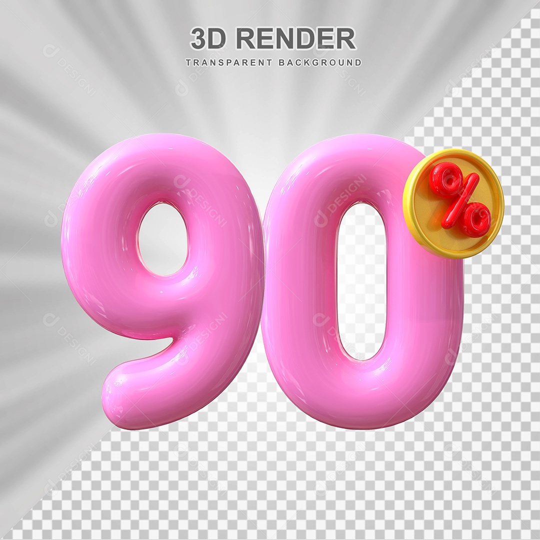 Elemento 3D Número 90% Roso Para Composição PSD