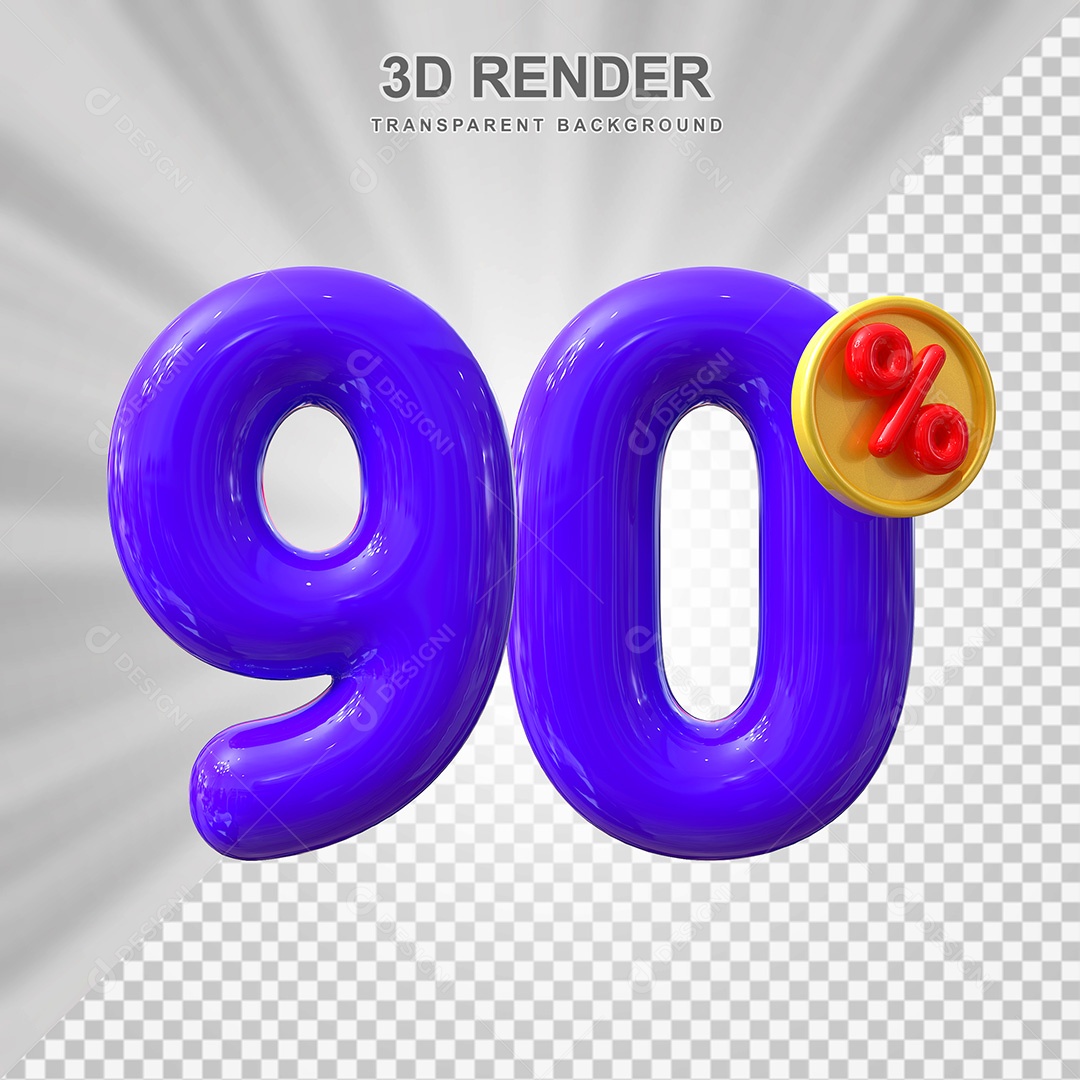 Elemento 3D Número 90% Roxo Para Composição PSD