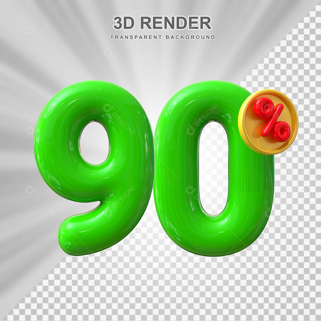 Elemento 3D Número 90% Verde Para Composição PSD