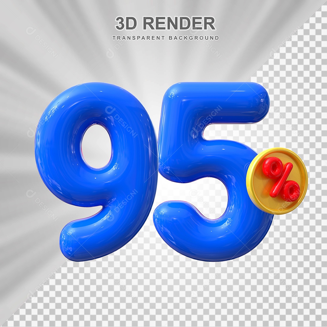 Elemento 3D Número 95% Azul Para Composição PSD