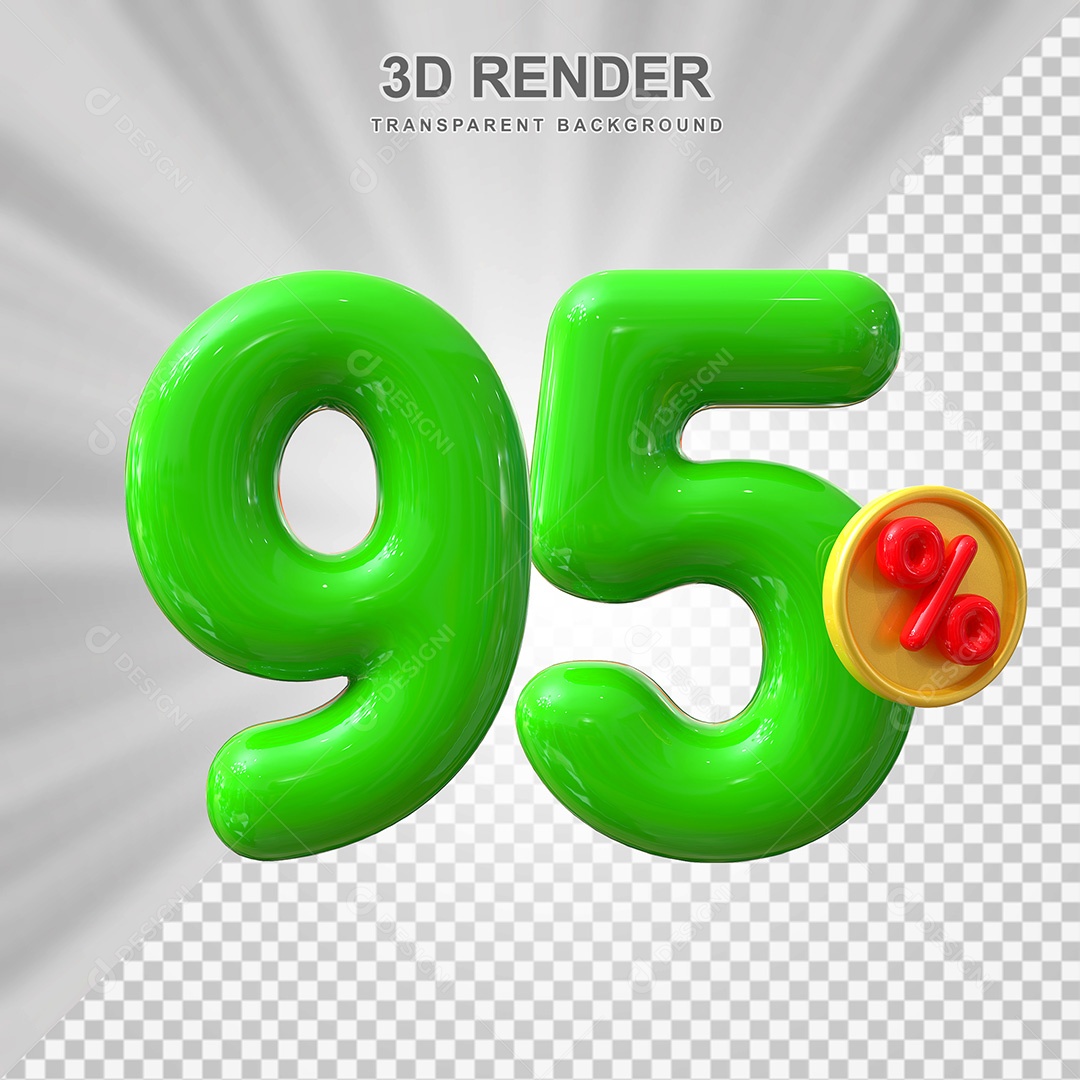 Elemento 3D Número 95% Verde Para Composição PSD