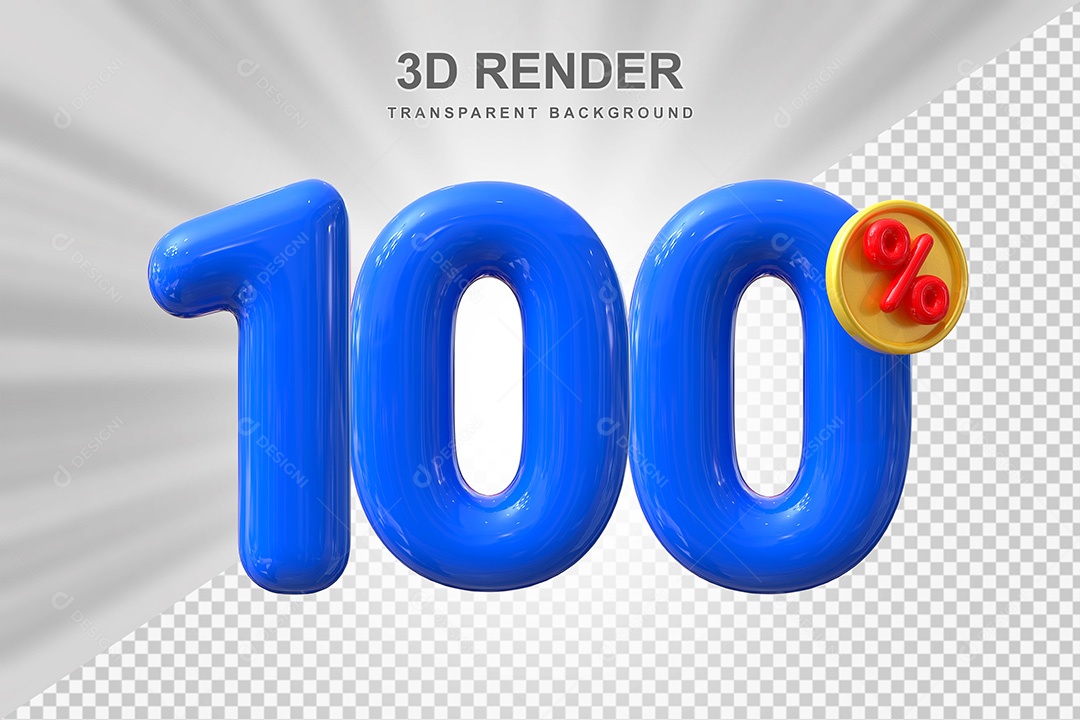 Elemento 3D Número 100% Azul Para Composição PSD
