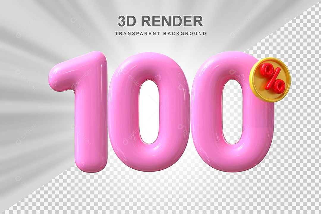 Elemento 3D Número 100% Roso Para Composição PSD