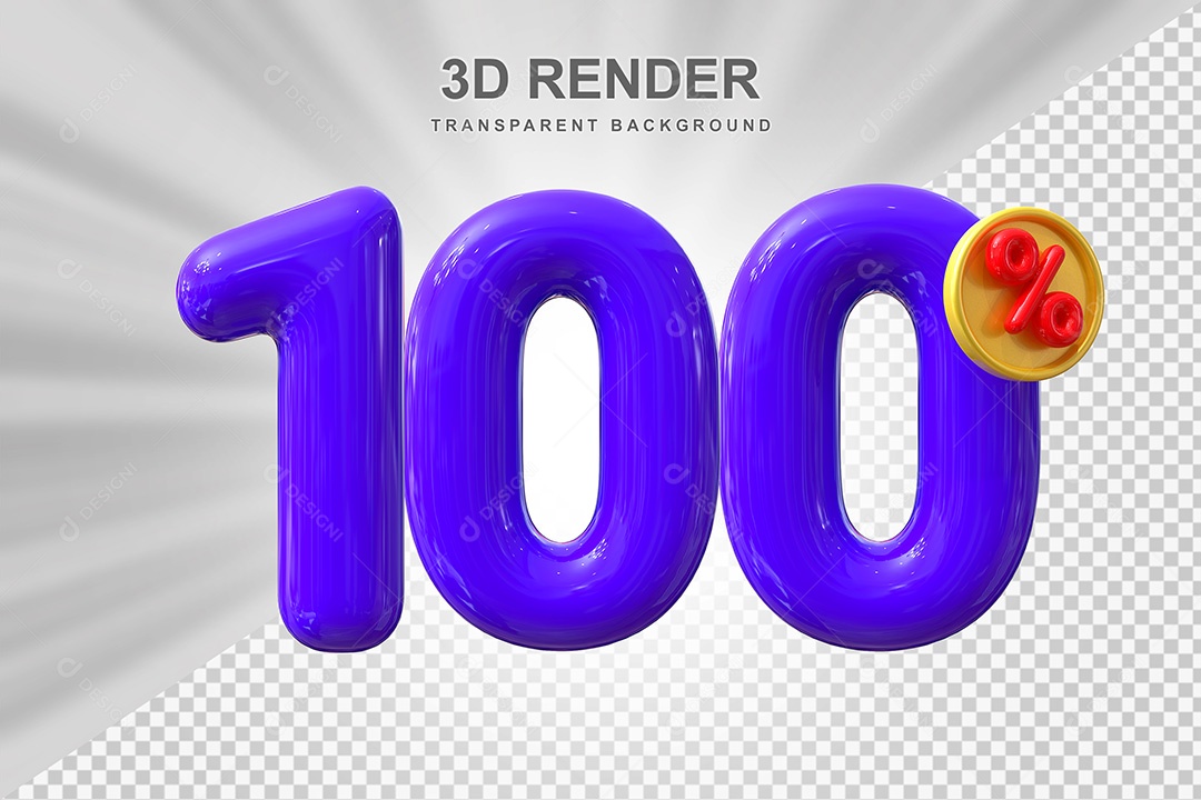 Elemento 3D Número 100% Roxo Para Composição PSD