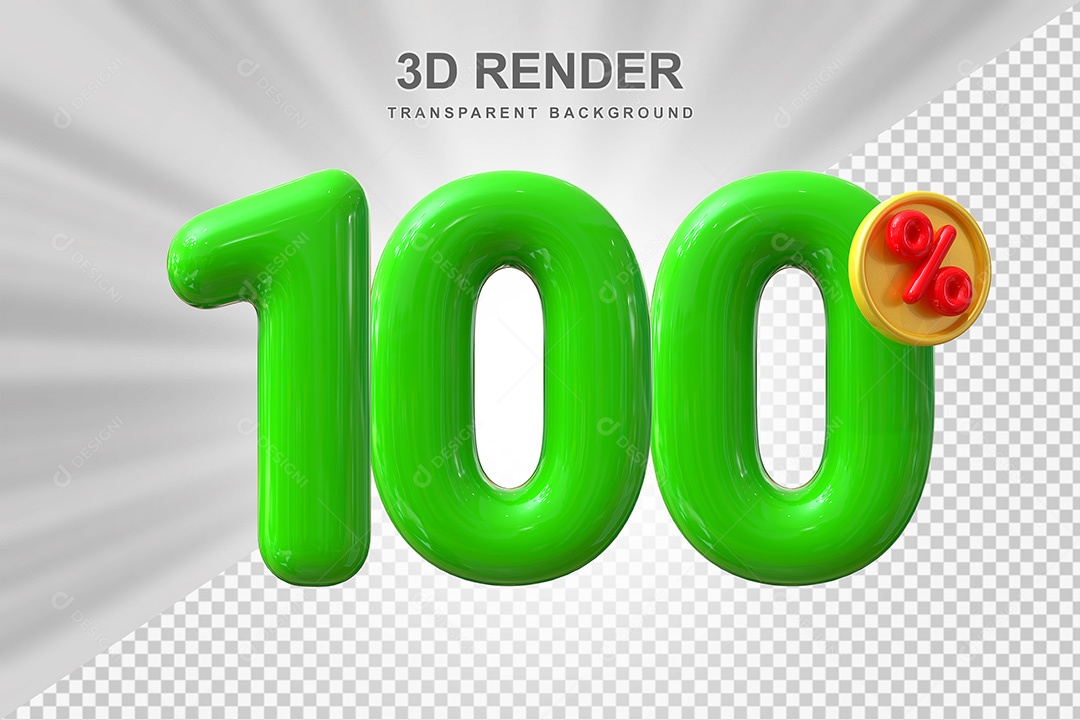 Elemento 3D Número 100% Verde Para Composição PSD