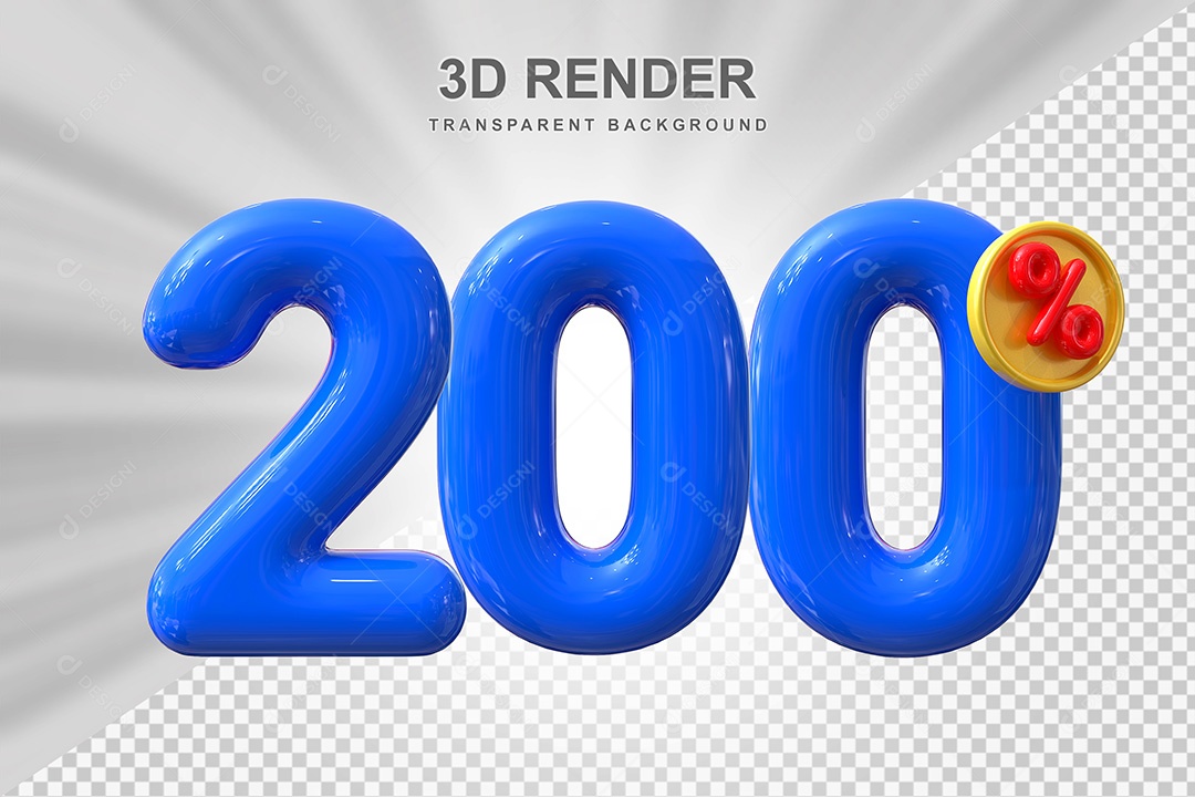 Elemento 3D Número 200% Azul Para Composição PSD