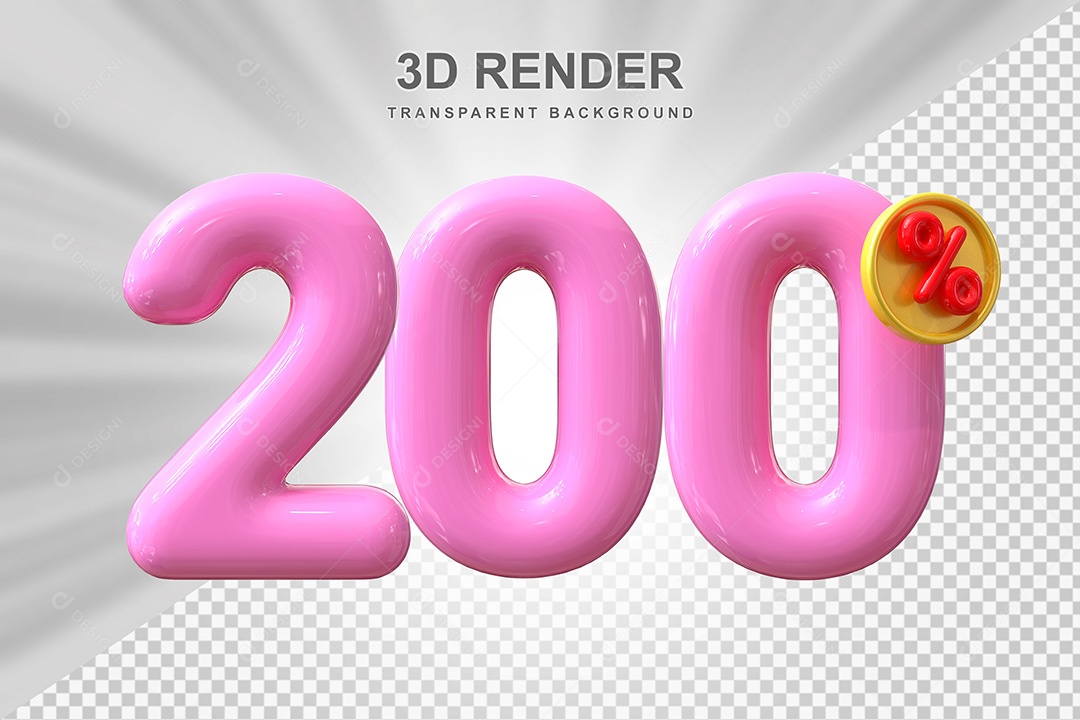 Elemento 3D Número 200% Roso Para Composição PSD