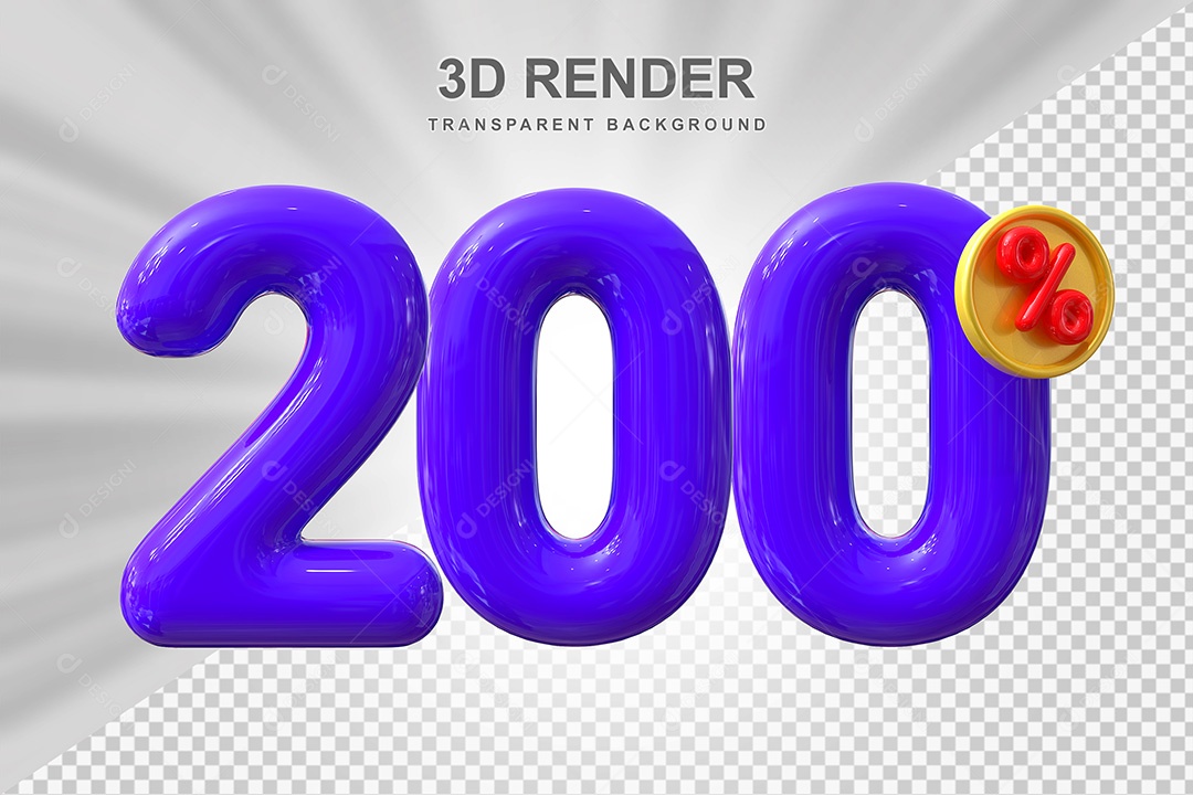 Elemento 3D Número 200% Roxo Para Composição PSD
