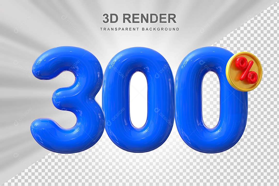 Elemento 3D Número 300% Azul Para Composição PSD