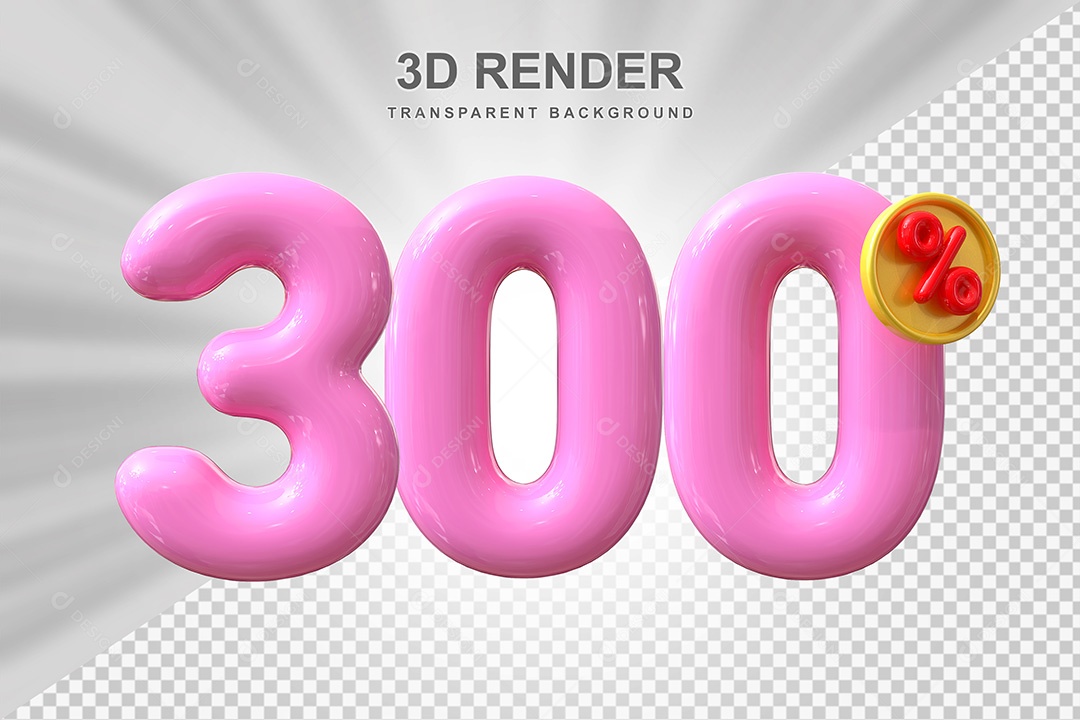 Elemento 3D Número 300% Roso Para Composição PSD