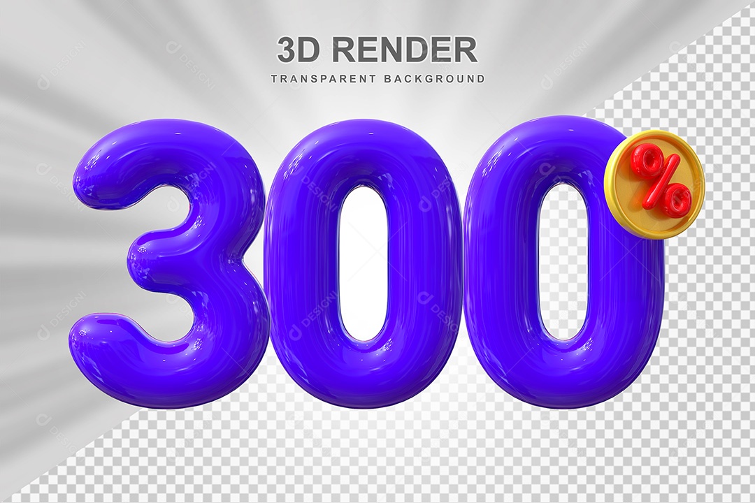 Elemento 3D Número 300% Roxo Para Composição PSD
