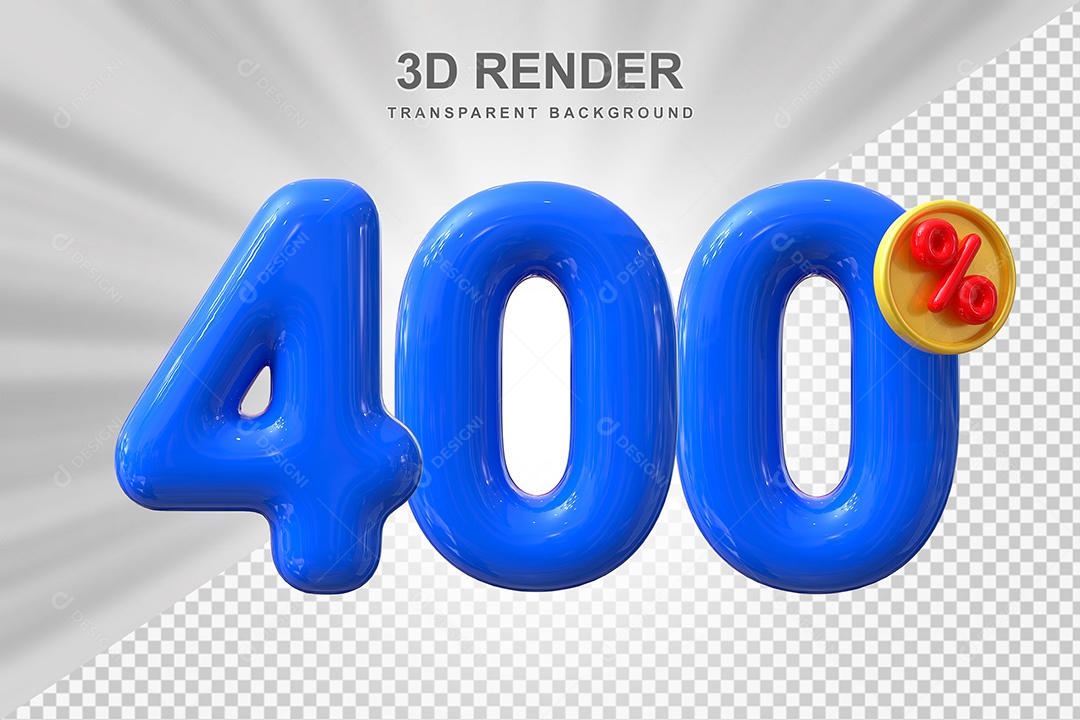 Elemento 3D Número 400% Azul Para Composição PSD