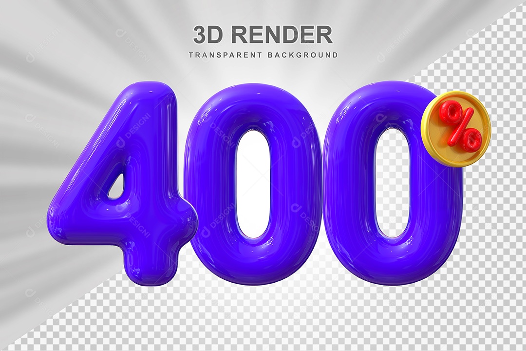 Elemento 3D Número 400% Roxo Para Composição PSD