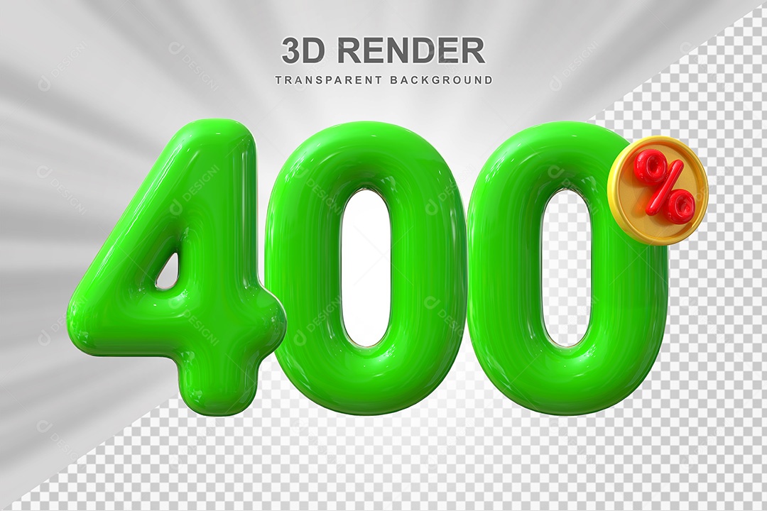 Elemento 3D Número 400% Verde Para Composição PSD