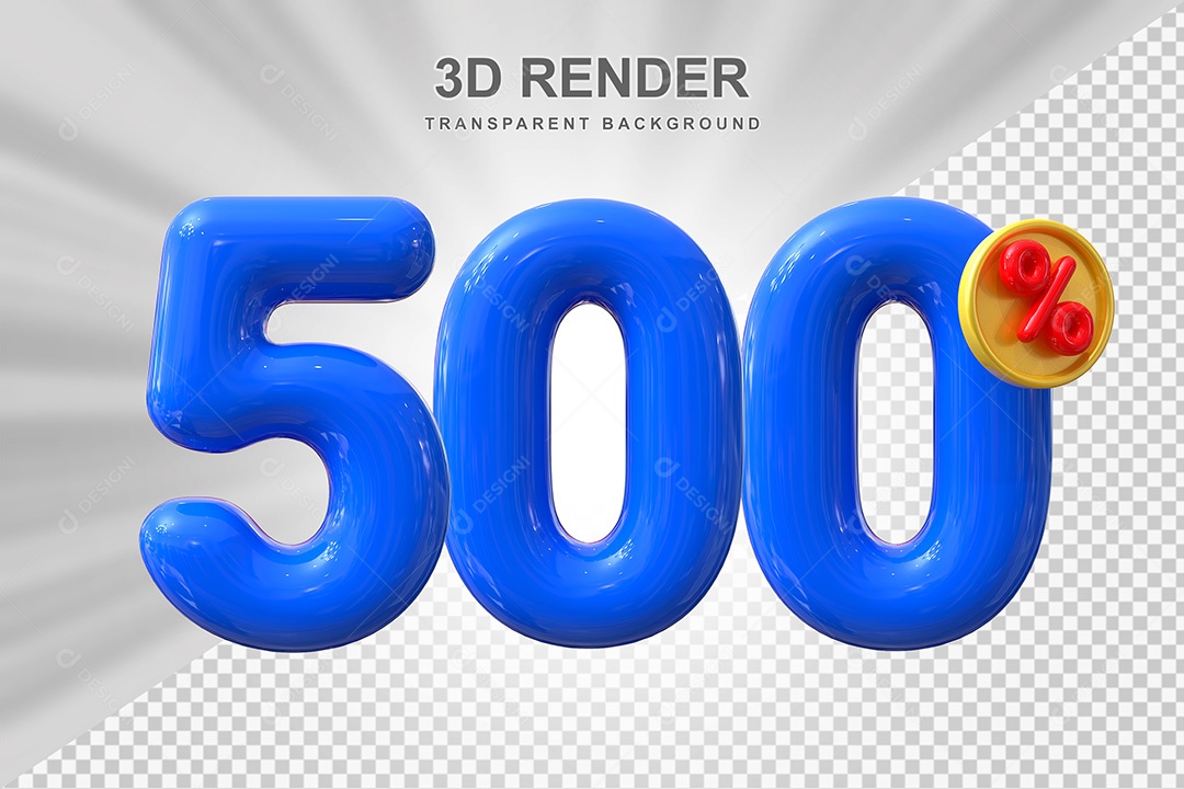 Elemento 3D Número 500% Azul Para Composição PSD