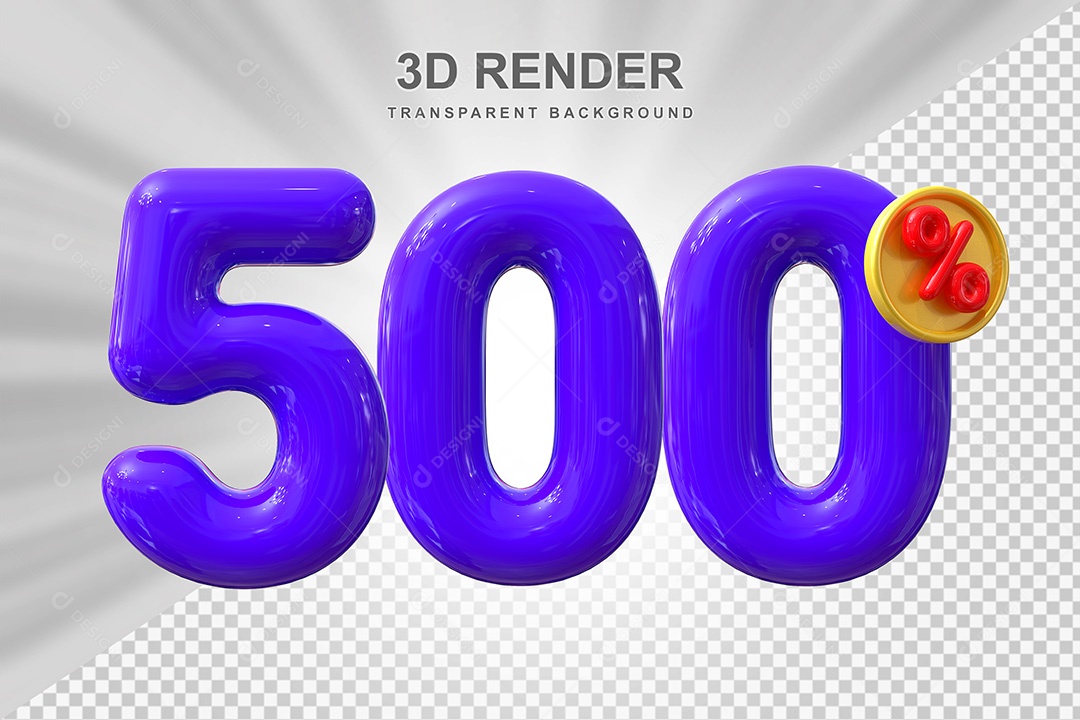 Elemento 3D Número 500% Roxo Para Composição PSD