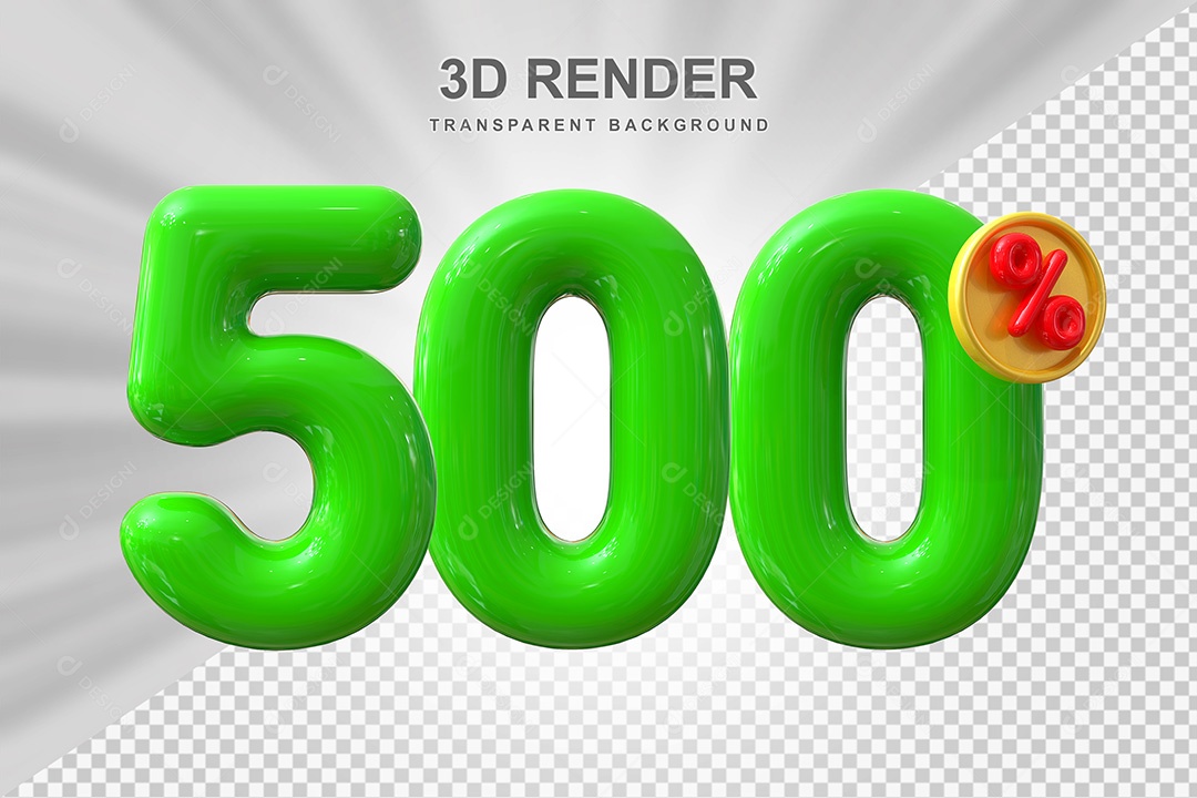 Elemento 3D Número 500% Verde Para Composição PSD