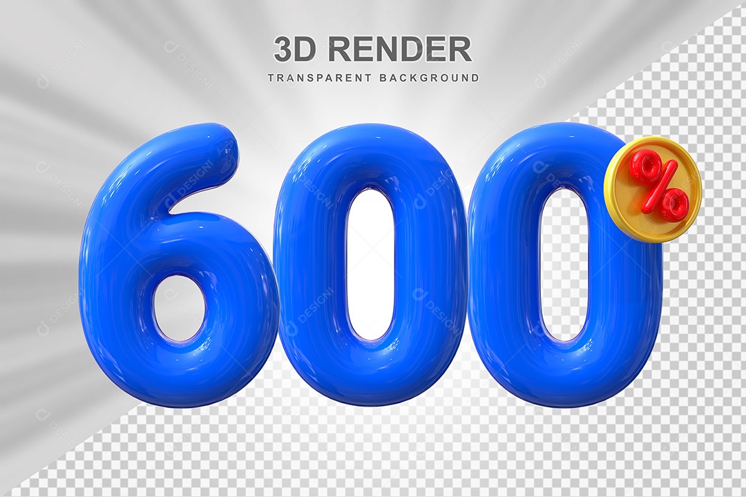 Elemento 3D Número 600% Azul Para Composição PSD