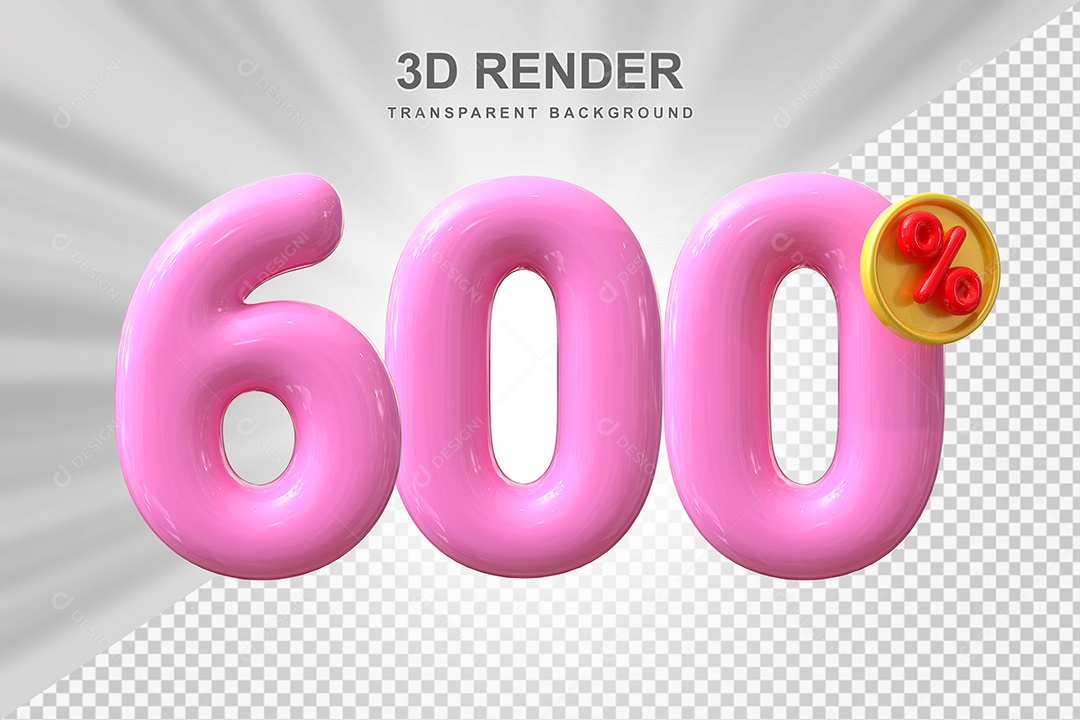 Elemento 3D Número 600% Roso Para Composição PSD