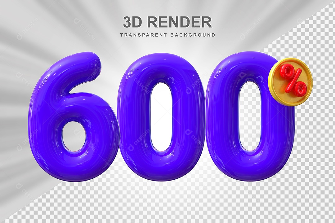 Elemento 3D Número 600% Roxo Para Composição PSD