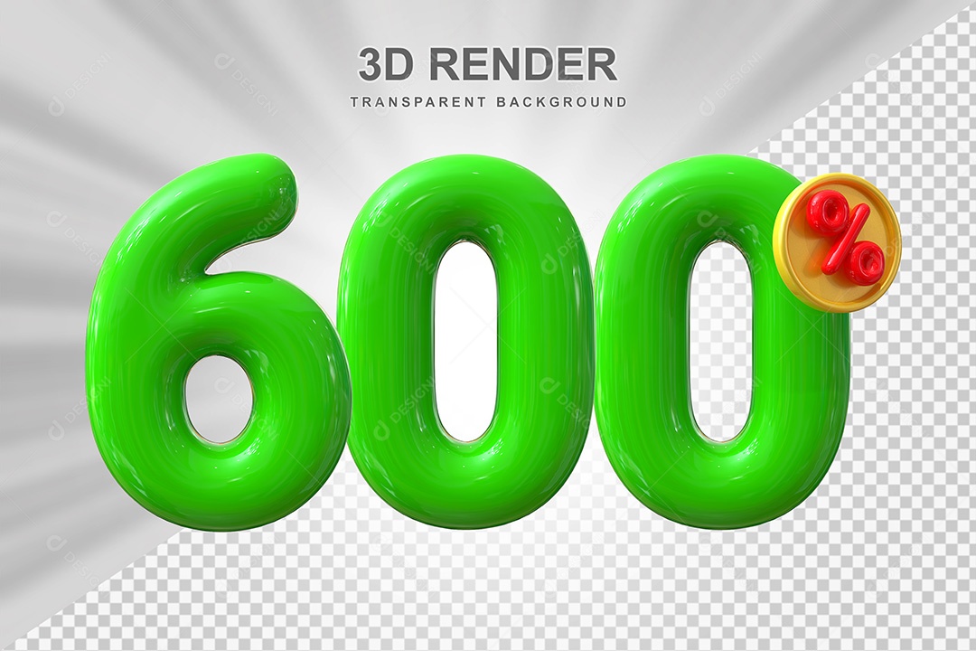 Elemento 3D Número 600% Verde Para Composição PSD