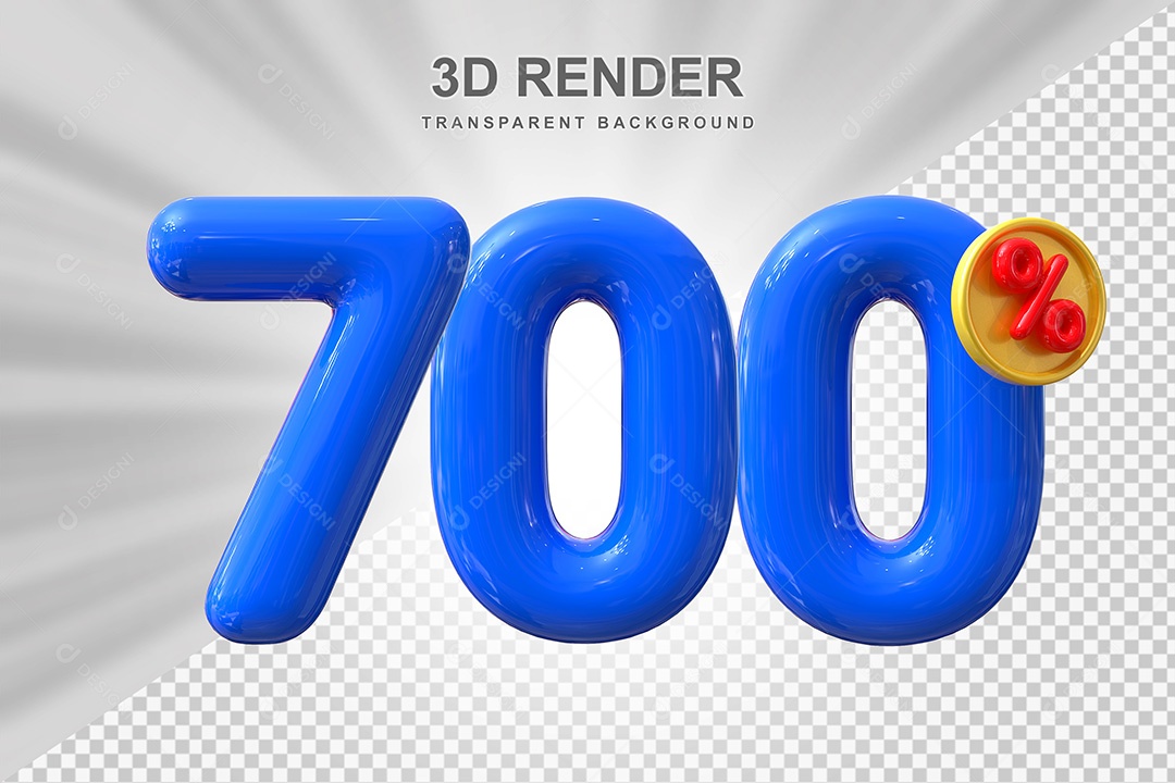 Elemento 3D Número 700% Azul Para Composição PSD