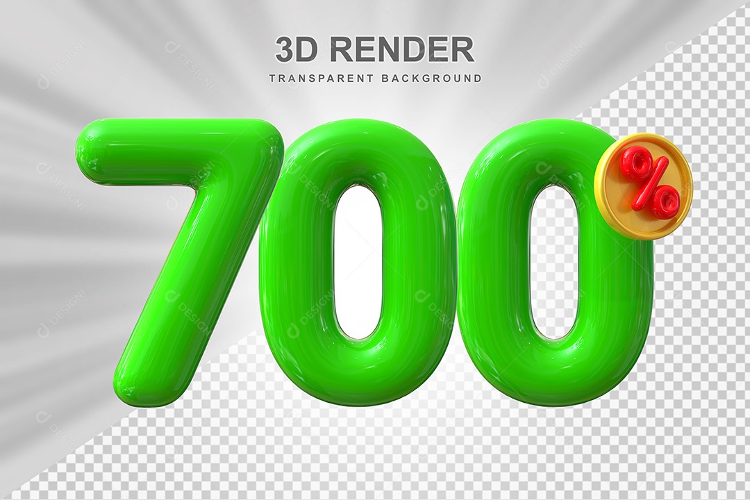 Elemento 3D Número 700% Verde Para Composição PSD