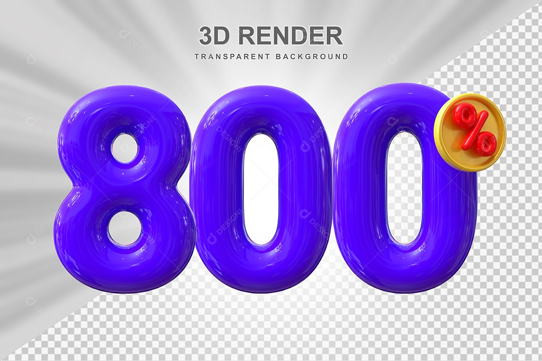 Elemento 3D Número 800% Roxo Para Composição PSD