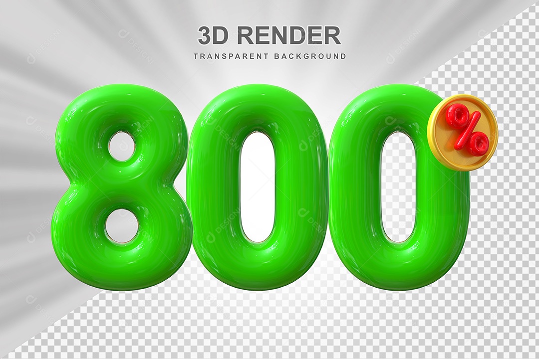 Elemento 3D Número 800% Verde Para Composição PSD