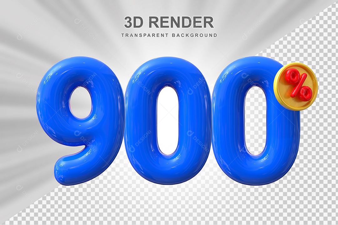 Elemento 3D Número 900% Azul Para Composição PSD