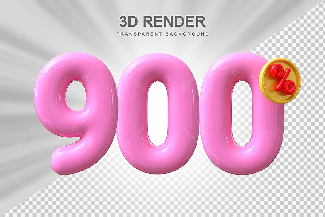 Elemento 3D Número 900% Rosa Para Composição PSD