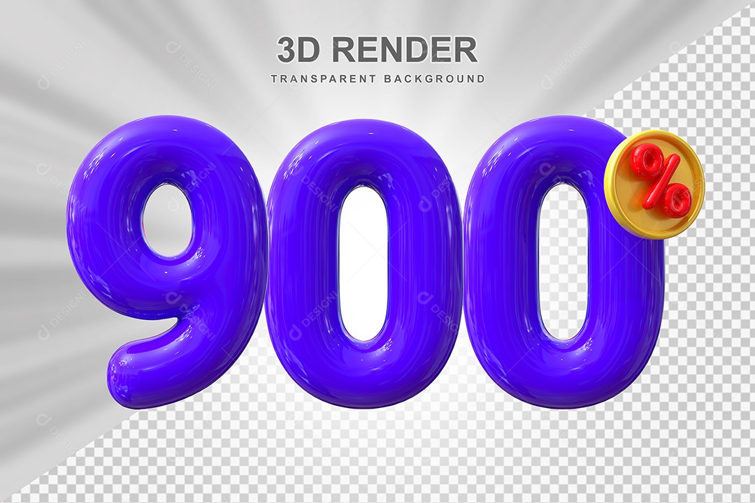 Elemento 3D Número 900% Roxo Para Composição PSD